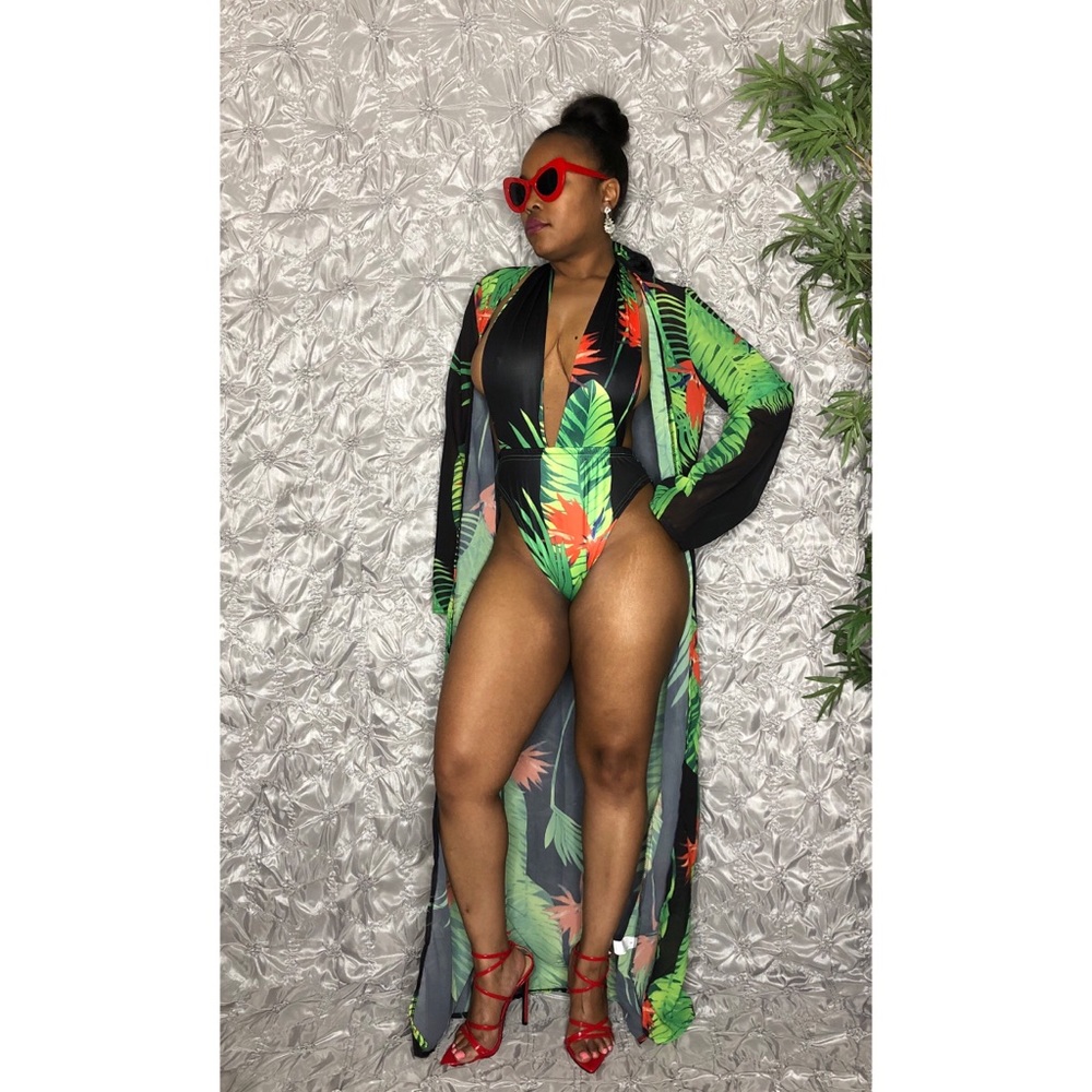 Tropical Print Swimsuit and Cover-up